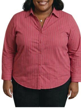 New York & Company Size XL Top Button Front Stretch Stripe Collared Burgundy